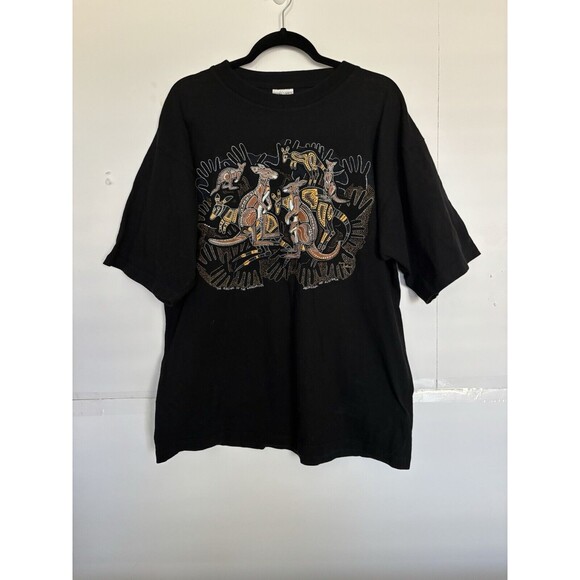 vintage 90’s authentic Aboriginal art tee shirt kangaroos survive Australia XL - Picture 1 of 6